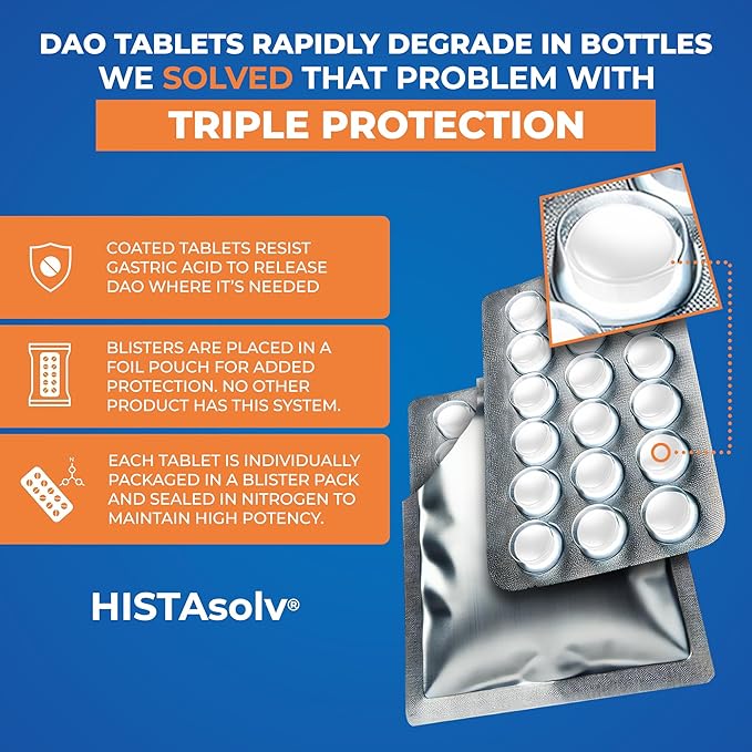 HISTAsolv Extra Strength DAO Enzyme Supplement for Histamine Food Intolerance - Eases Digestive Discomfort - Patented Tech - Made in Austria - 10 Pack