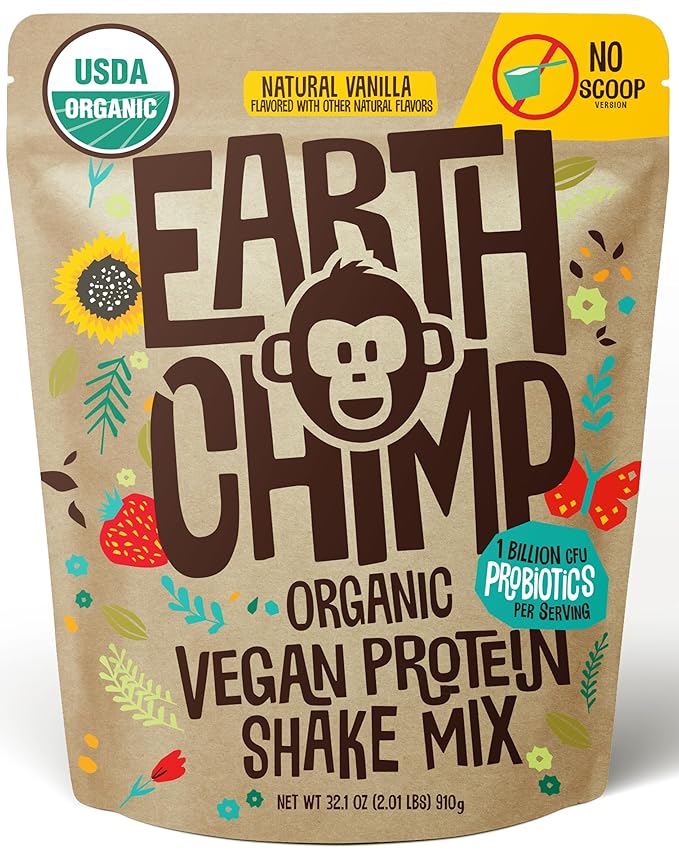 Organic Vegan Protein Powder - with Probiotics - Non GMO, Dairy Free, Non Whey, Plant Based Protein Powder for Women and Men, Gluten Free - 26 Servings 32 Oz (Vanilla) No Scoop