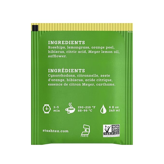 Stash Tea Meyer Lemon Herbal Tea - Naturally Caffeine Free, Non-GMO Project Verified Premium Tea with No Artificial Ingredients, 100 Count (BULK PACKAGING)