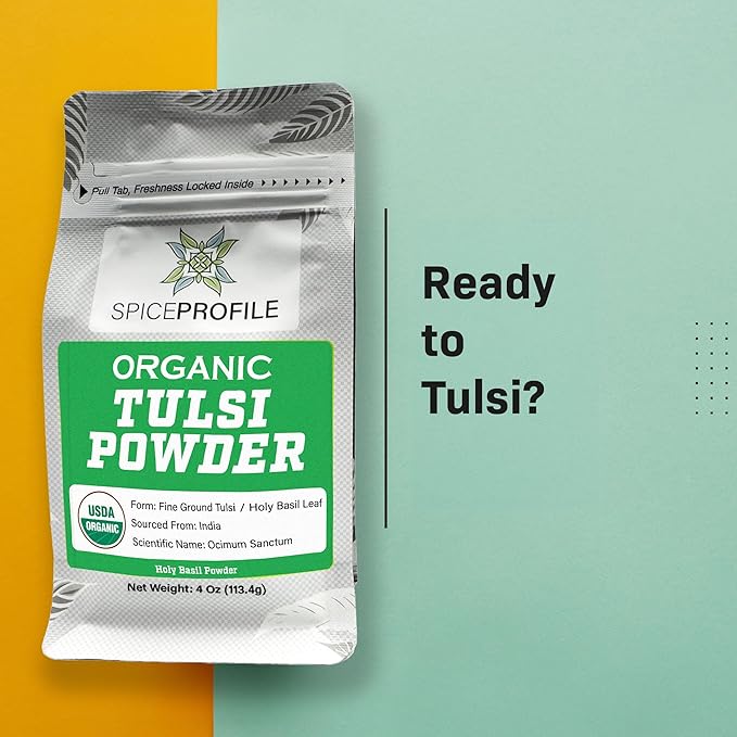 Spice Profile USDA Organic Holy Basil Powder, Lab Tested for Heavy Metals, Resealable 4oz Pouch, Tulsi, Albahaca Sagrada