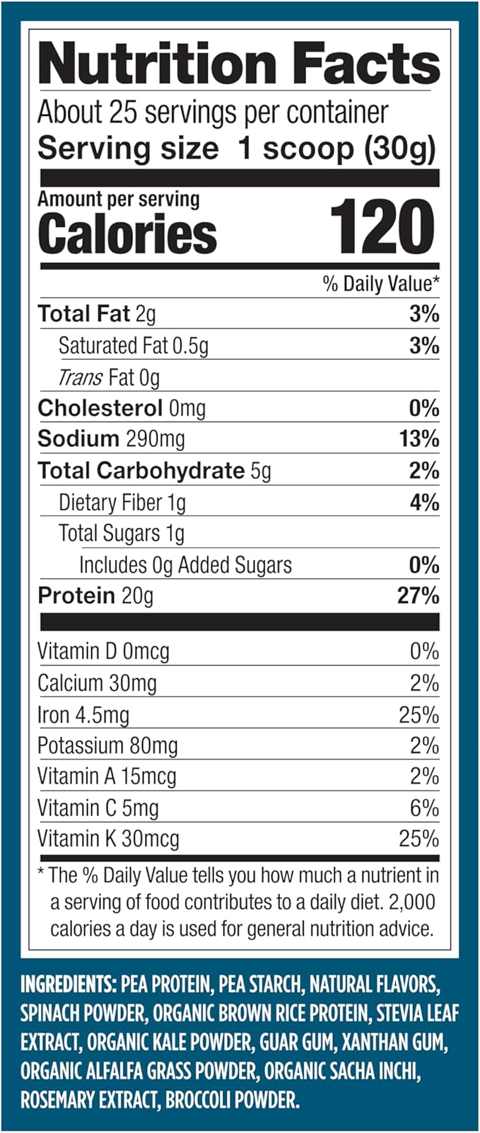 Vega Protein + Supergreens - 20g Plant-Based Protein, Vanilla, 25 Servings, Real Greens & Veggies, Vegan Keto, 0g Added Sugar, Non-GMO, Gluten Free, Dairy Free, 1.68 lbs (Packaging May Vary)