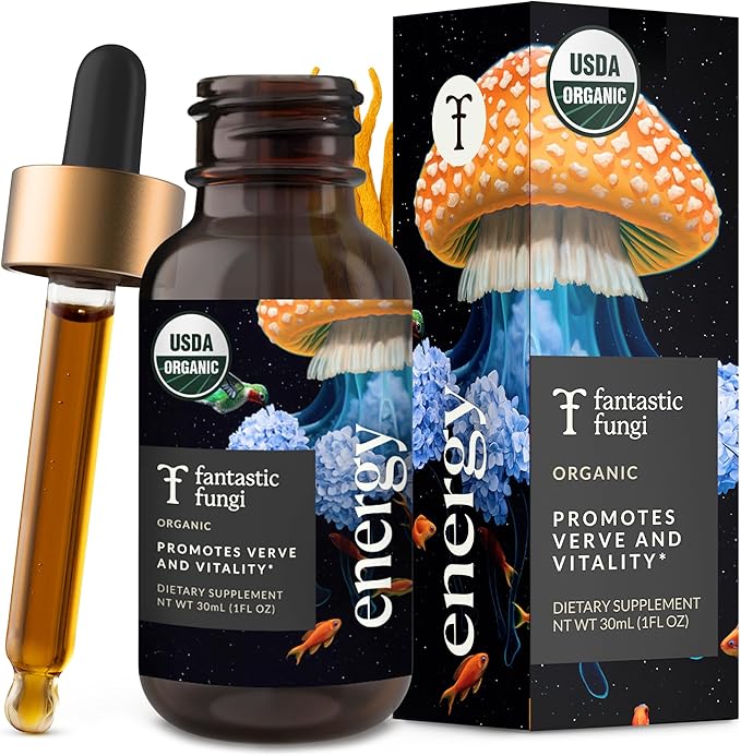 Cordyceps Mushroom Extract Liquid Fantastic Fungi Energy Elixir, 4-in-1 Vitality and Stress Support Supplement w/ Ginseng, Turkey Tail, Rhodiola - 100% Organic & Natural, 30 Servings, 1 fl oz