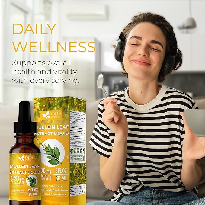 FRESHDRINKUS, 2 fl oz (60ml) Mullein Drops for Lungs Cleanse Support, Mullein Extract Liquid, 1200mg per Serving, 60 Days Supply – 100% from Natural Mullein Leaves, Non-GMO, Gluten-Free (2 fl oz)
