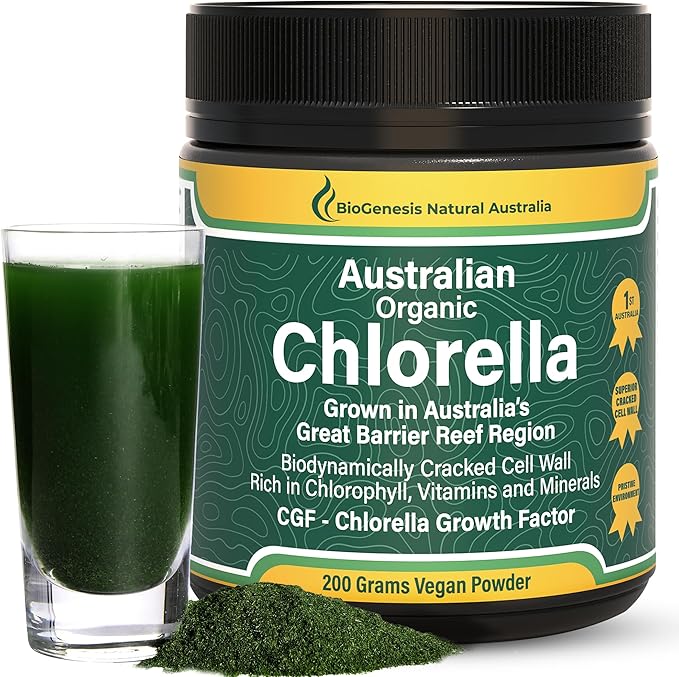 Biogenesis Organic Chlorella Powder – 200g | Australian Grown | BioDynamic Cracked Cell Wall | Rich in Chlorophyll, Vitamins & Minerals | Supports Energy & Immunity | Vegan Powder