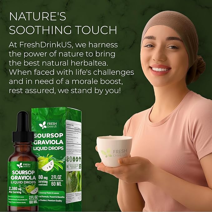 FRESHDRINKUS, Premium 2 fl oz Soursop Graviola Extract Liquid, 60ml Soursop Extract Liquid, 30 Days Supply – 100% from Natural Soursop Leaves and Fruit Extract, Vegan, Non-GMO, Gluten-Free (2 fl oz)
