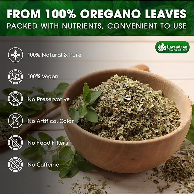 Lavendium, Premium 8 oz Dried Oregano Leaves – 100% Pure, Non-GMO, Gluten-Free, Vegan – Aromatic Herb for Cooking, Seasoning, Sauces, and Pizza – No Additives – Resealable Bag