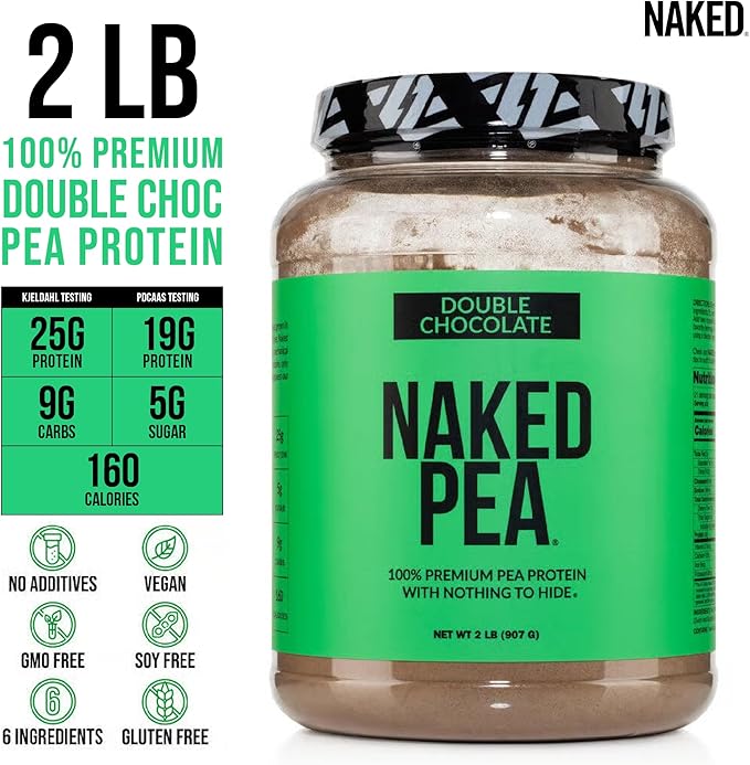 NAKED Pea - Double Chocolate Protein from US & Canadian Farms, Organic Cocoa, Organic Coconut Sugar - No GMO, No Soy, and Gluten Free, Aid Growth and Recovery - 21 Servings