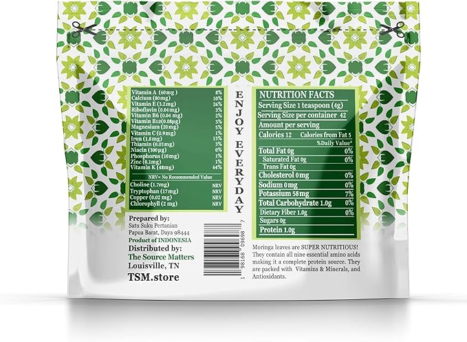 Superfood Moringa Powder – Fresh Dried Organic Moringa Leaf from Indonesia – Nutritious Greens & Complete Plant Protein – Certified USDA Organic – 170g Pouch, 42 Servings (20 Pack)
