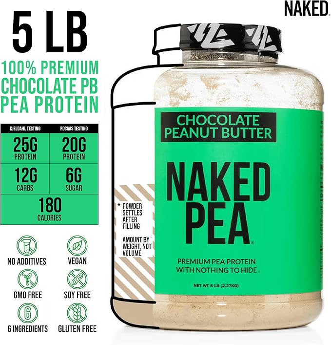 NAKED Pea - Chocolate Peanut Butter Protein from US & Canadian Farms, Organic Cocoa, Organic Coconut Sugar - No GMO, No Soy, and Gluten Free, Aid Growth and Recovery - 52 Servings