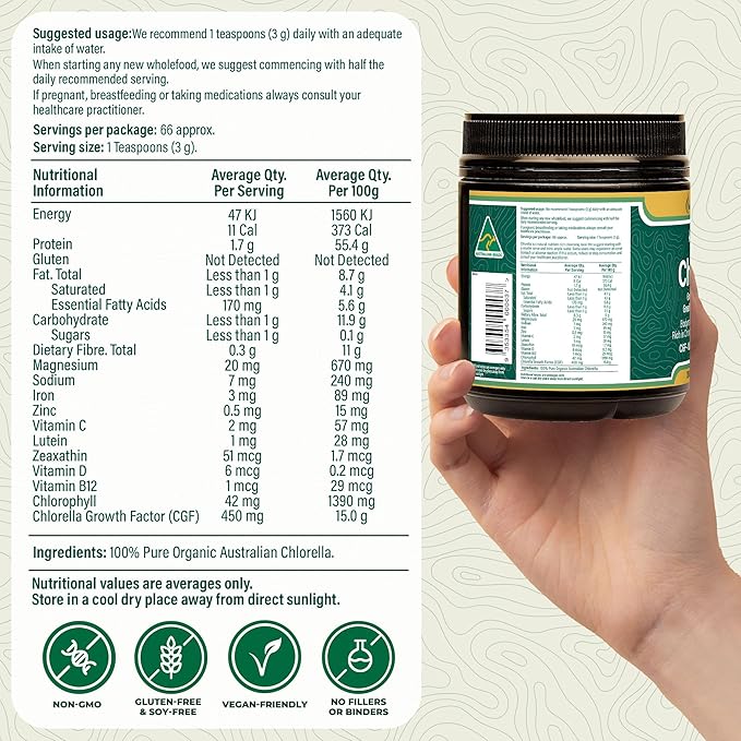 Biogenesis Organic Chlorella Powder – 200g | Australian Grown | BioDynamic Cracked Cell Wall | Rich in Chlorophyll, Vitamins & Minerals | Supports Energy & Immunity | Vegan Powder