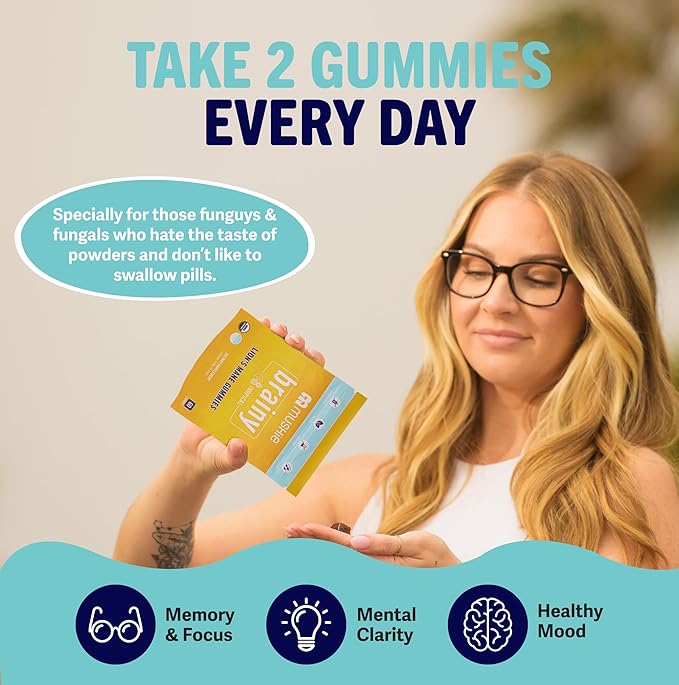 Mushie 100% Organic Lion’s Mane Mushroom Gummies - 2000mg (75mg A & B-Glucans) for Brain Health, Focus & Memory - 60 Organic Lions Mane Gummies for Adults & Kids