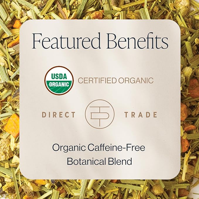 Rishi Tea Turmeric Ginger Herbal Tea - Organic Loose Leaf, Caffeine Free Ayurvedic Digestive Blend with Spicy Ginger & Citrus - 16 Ounces, 55+ Servings