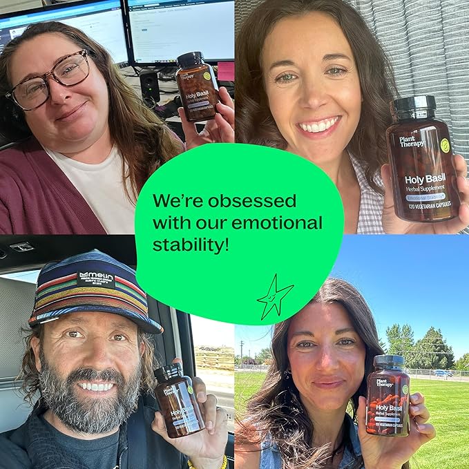 Plant Therapy Holy Basil Capsules Manufactured in USA 4 Month Supply Supports Emotional Stability, Positive Mood, Combats Fatigue & Mental Tension Supplements for Women & Men 120 Vegetarian Capsule