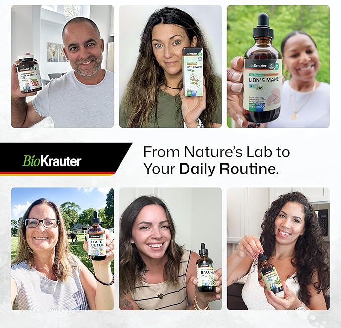 BIO KRAUTER Lions Mane Liquid Extract - Mushroom Supplement for Brain Support - Vegan Lions Mane Supplement - Alcohol & Sugar Free Drops - 4 Fl.Oz.
