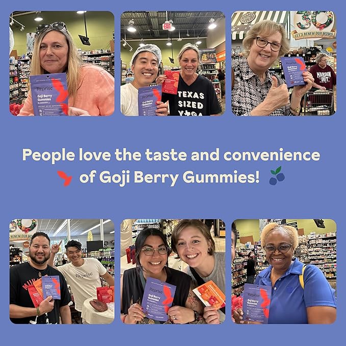 Reprise Goji Berry Superfood Gummies - All-Natural Antioxidant, Digestion, 240 mg Full-Potency, Low-Sugar, Vegan, 45 Blueberry Flavored Gummies