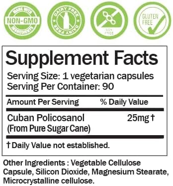 Cuban Policosanol 25mg, 90 Vegetable Capsules (Pack of 2)