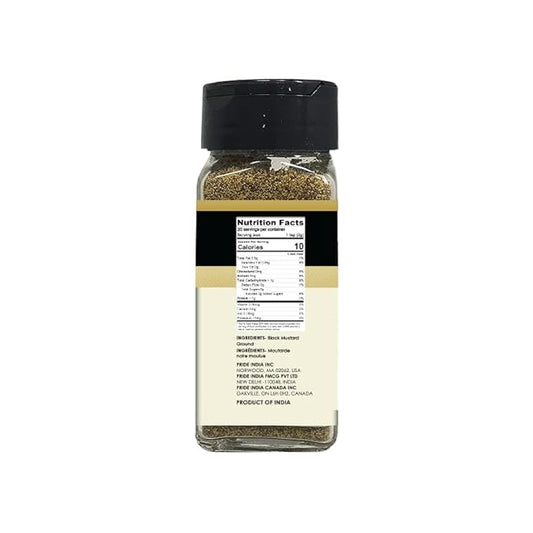 Pride of India – Black Mustard Seed Ground – Perfect Ingredient in Spice Blends – Spice up Pickles/Curries/Stews – Additives Free/Gourmet Spice – Easy to Use – 2.6 oz. Small Dual Sifter Bottle