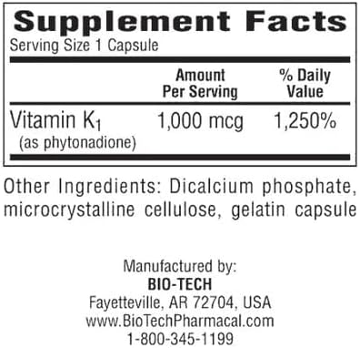 Bio-Tech - K1-1000 (Vitamin K-1) 100 Capsules