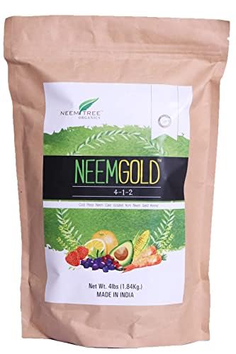 NeemTree Neem Gold (4-1-2) 4 Pounds Organic - Neem Seed Meal Fertilizer- Seed Meal for Indoor and Outdoor Plants, Lawn & Garden Growth - Vegan Neem Seed Meal Fertilizer | OMRI Approved