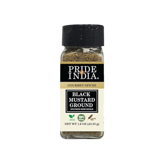 Pride of India – Black Mustard Seed Ground – Perfect Ingredient in Spice Blends – Spice up Pickles/Curries/Stews – Additives Free/Gourmet Spice – Easy to Use – 2.6 oz. Small Dual Sifter Bottle