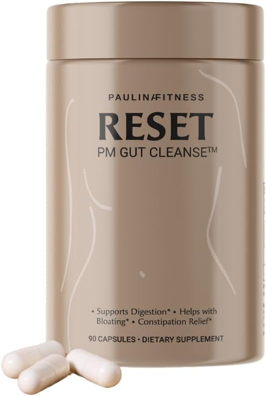 Paulina FITNESS Reset Overnight Digestive Aid, Bloating Relief, & Gut Health Supplement | Natural Detox & Digestive Cleanse to Support Weight Management and Relieve Constipation | 90 Capsules