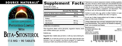 Source Naturals Phytosterol Complex with Beta-Sitosterol, Supports Healthy Cholesterol Levels*, 113 mg - 90 Tablets
