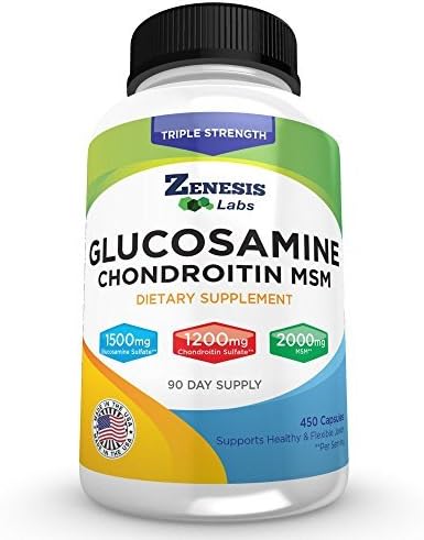 Zenesis Labs Glucosamine Sulfate + Chondroitin + MSM Combination Joint & Cartilage Supplement 450 Capsules (Bulk 90 Day Supply) 1500mg, 1200mg, 2000mg per Serving