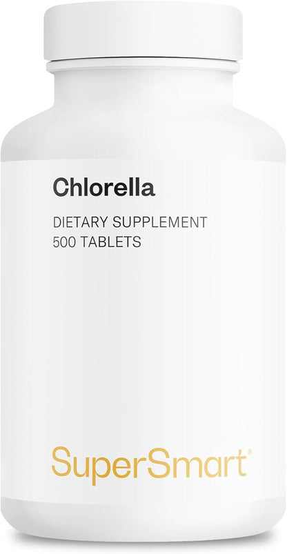 Supersmart - Chlorella Supplement 4 g per Day (Easy-to-Take) - Rich in Vitamin B2, B9, B12 & Iron - High Chlorophyll Concentration | Non-GMO & Gluten Free - 500 Tablets