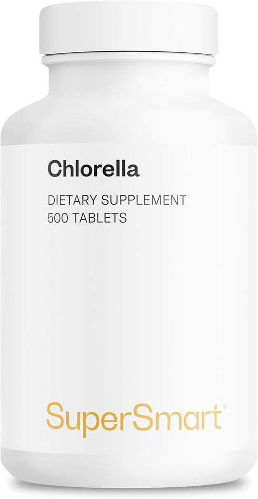 Supersmart - Chlorella Supplement 4 g per Day (Easy-to-Take) - Rich in Vitamin B2, B9, B12 & Iron - High Chlorophyll Concentration | Non-GMO & Gluten Free - 500 Tablets