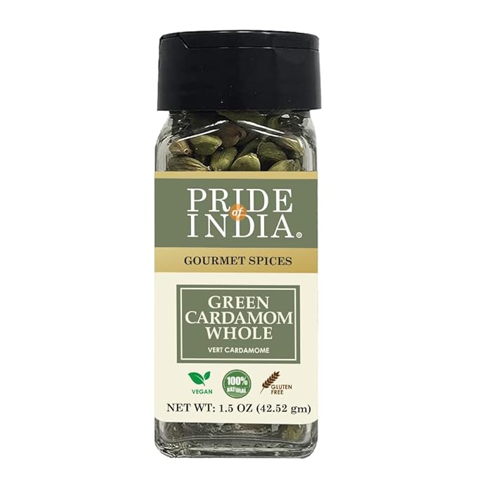 Pride of India | Green Cardamom Whole 1.5 oz (43 gm) Small Dual Sifter Bottle | Gourmet & Aromatic Spice | Flavoring agent for bakes/teas/drinks | Full Bodied Green Pods