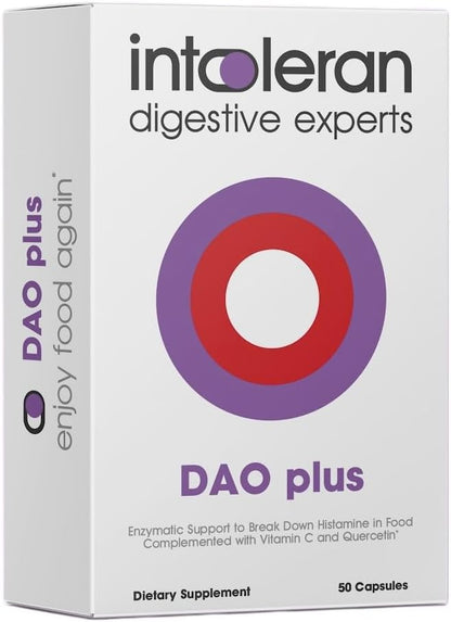 DAO Plus Digestive Enzymes - 50 Capsules | Supplement for Histamine Intolerance & DAO Deficiency | Healthy Histamine Levels | 30,000 HDU Diamine Oxidase (DAO) Enzyme | Vitamin C & Quercetin