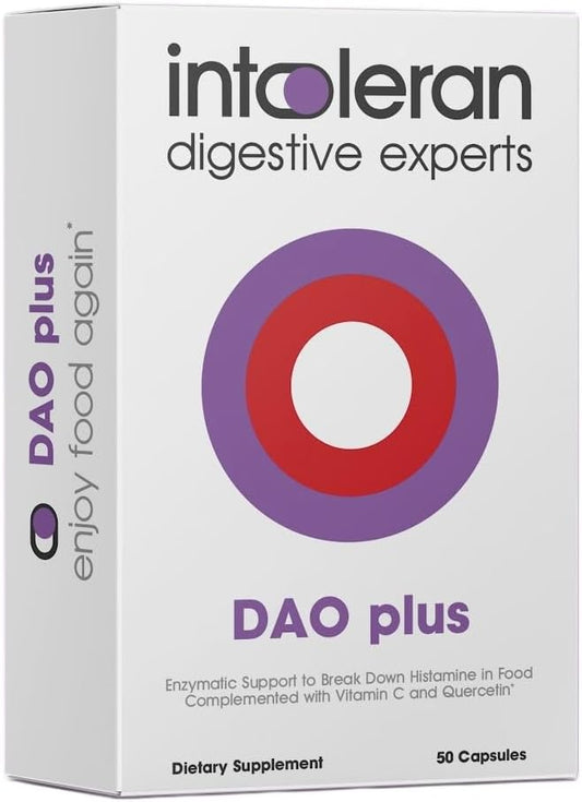 DAO Plus Digestive Enzymes - 50 Capsules | Supplement for Histamine Intolerance & DAO Deficiency | Healthy Histamine Levels | 30,000 HDU Diamine Oxidase (DAO) Enzyme | Vitamin C & Quercetin