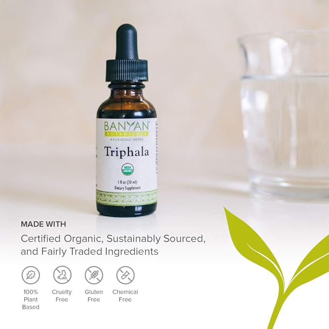 Banyan Botanicals Triphala Liquid Herbal Extract – Organic Triphala Extract with Amla, Haritaki & Bibhitaki – for Daily Detox, Regularity & Rejuvenation* – 1oz. – Non-GMO Sustainably Sourced Vegan