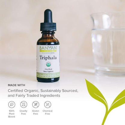 Banyan Botanicals Triphala Liquid Herbal Extract – Organic Triphala Extract with Amla, Haritaki & Bibhitaki – for Daily Detox, Regularity & Rejuvenation* – 1oz. – Non-GMO Sustainably Sourced Vegan