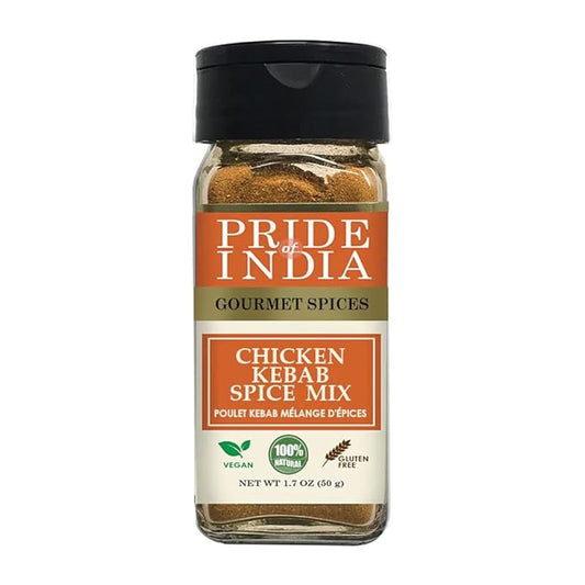 Pride of India | Butter Chicken Kebab Seasoning Marination Spice 1.7 oz (48 gm) Small Dual Sifter Bottle | Gourmet Spice Blend Ideal for Grilling, BBQ & Roasting | Prepare Juicy Kebabs, Chicken, Wraps, Pizza | Vegan, Gluten-Free, Preservatives Free