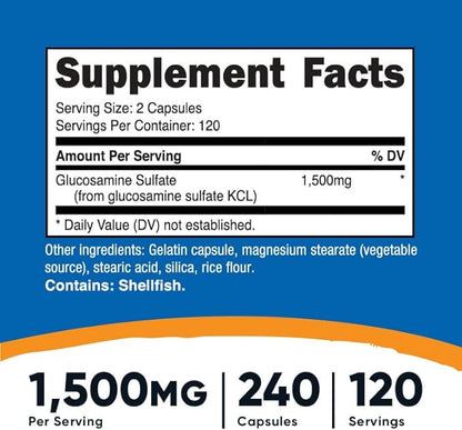Nutricost Glucosamine Sulfate 1500mg, 240 Capsules - 750mg Per Capsule, Gluten Free, Non-GMO