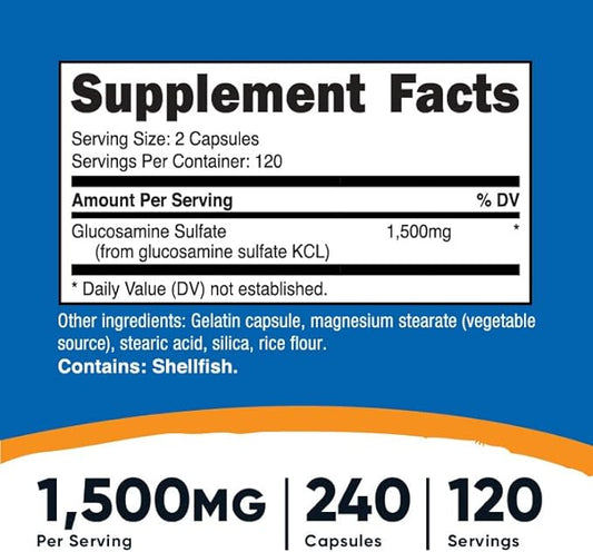 Nutricost Glucosamine Sulfate 1500mg, 240 Capsules - 750mg Per Capsule, Gluten Free, Non-GMO