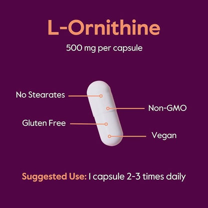 BESTVITE L-Ornithine 500mg (240 Vegetarian Capsules) - No Stearates - No Fillers - Vegan - Non GMO - Gluten Free
