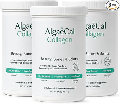 ALGAECAL Collagen - 4 Clinically-Supported Peptides VERISOL®, FORTIGEL®, UC-II®, FORTIBONE®, Anti-Aging Hydrolyzed Collagen Powder, 3 Packs, Made in USA