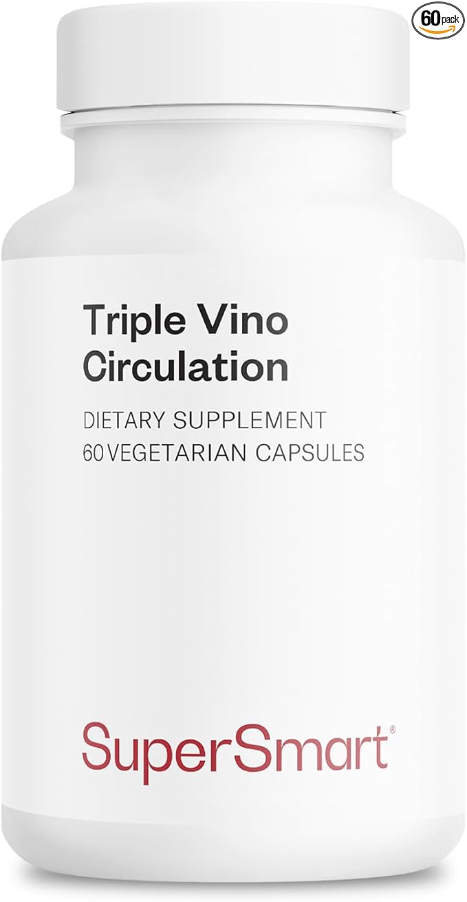 Supersmart - Triple Vino Circulation (High Potency) - 3-in-1 Formula - Red Vine Leaf Extract - with Grape Seed & Marc | Vegan & Gluten Free - 60 Veg Capsules