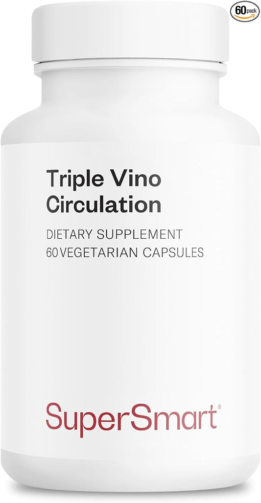 Supersmart - Triple Vino Circulation (High Potency) - 3-in-1 Formula - Red Vine Leaf Extract - with Grape Seed & Marc | Vegan & Gluten Free - 60 Veg Capsules