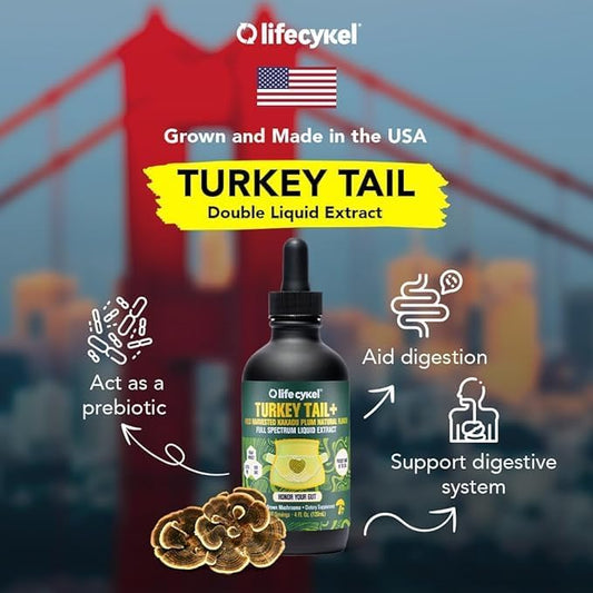 Life Cykel - Turkey Tail Mushroom Liquid Extract with Kakadu Plum - Immune Support & Digestive Health Prebiotic Supplement - Vegan, Non-GMO and Gluten Free - 4 Fl Oz