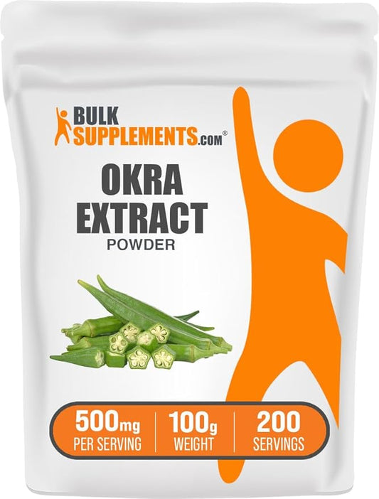 BulkSupplements.com Okra Extract Powder - Okra Supplement, Source of Fiber, Herbal Supplement - Vegan & Gluten Free, 500mg per Serving, 100g (3.5 oz) (Pack of 1)