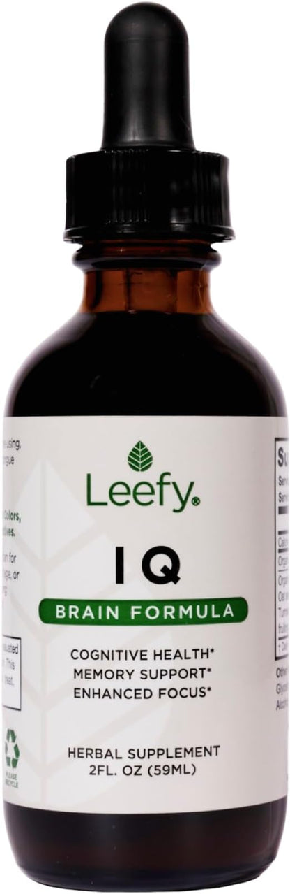 Leefy Organics IQ - Lions Mane Extract Liquid Nootropic Supplement with Bacopa and More - Mushroom Extract - Supports Memory, Focus, Clarity and Cognitive Health - 2 fl oz Dropper Bottle