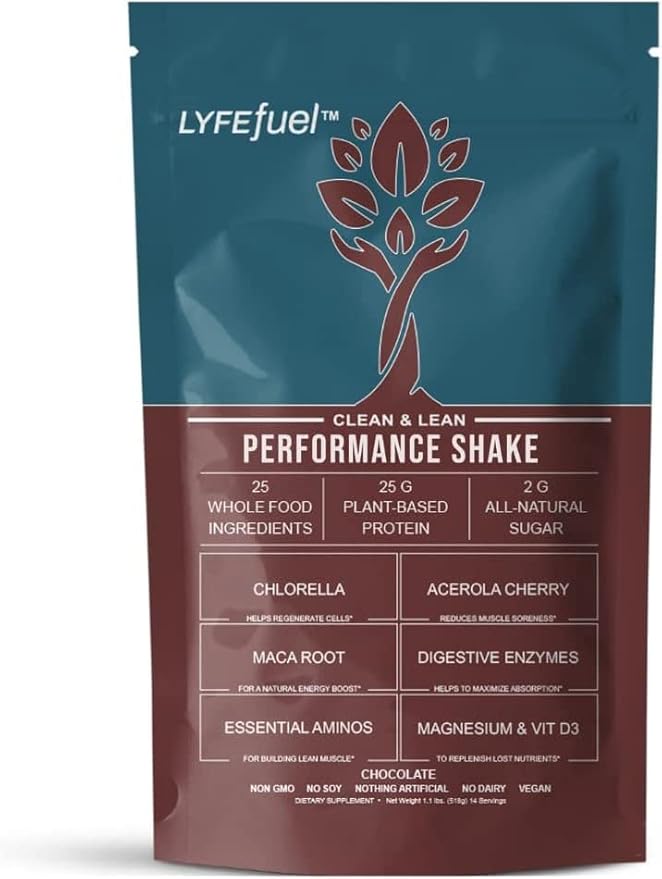 LyfeFuel Vegan Protein Shake Plant-Based Protein Powder with BCAA, Greens & Superfoods for Sports Performance, Recovery & Lean Muscle Building | (Chocolate, 24 Servings)