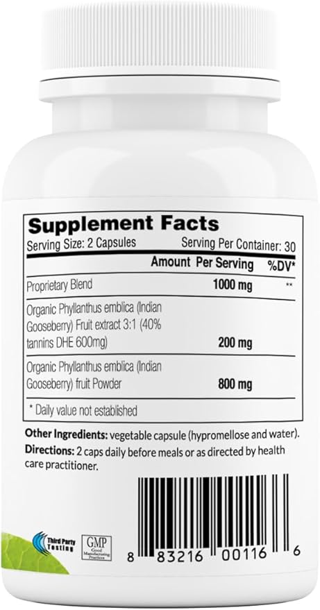 Sewanti Organic Amla Dietary Supplement Natural Antioxidant, Vitamin C Boost 60 Vegan High Potency Extract Capsules, 500mg