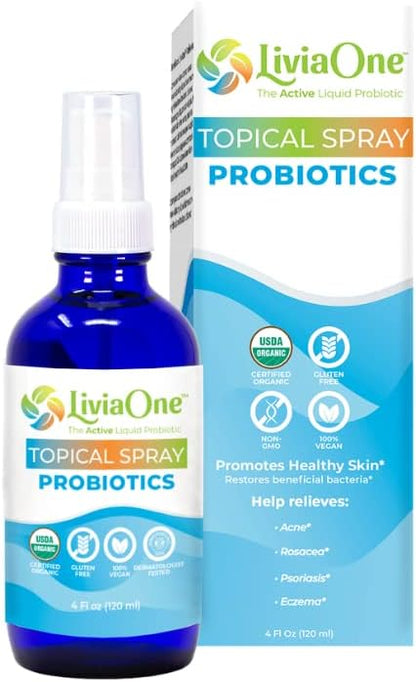 USDA Organic Topical Probiotics for Skin Health | Lactobacillus Acidophilus Probiotic | Gut Health & Immune Support Supplement | Vegan | Non-GMO | Gluten Free | 4 Fl Oz