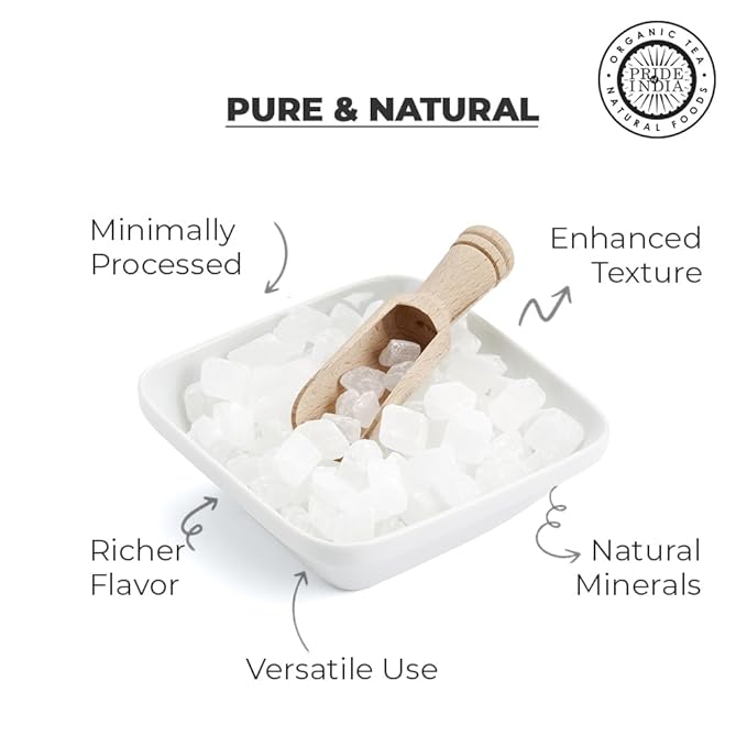Pride Of India - Natural Crystal Rock Sugar Whole- 3.1 oz (88 gm) Dual Sifter Jar, Authentic Indian Sugar Crystals, Used to Sweeten Milk