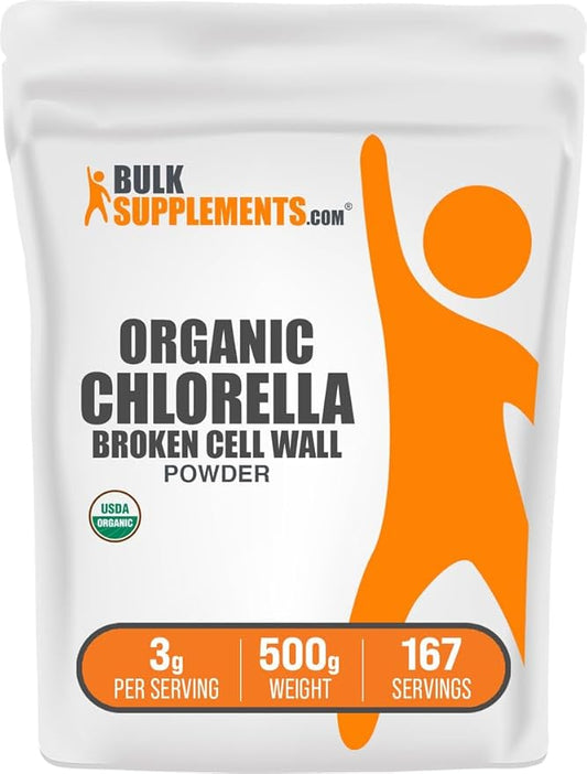 BulkSupplements.com Organic Chlorella Powder - Broken Cell Wall, Green Superfood Powder, Chlorella Supplement - Gluten Free, 3g per Serving, 500g (1.1 lbs) (Pack of 1)