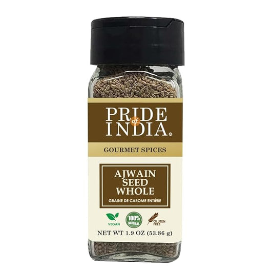 Pride of India – Ajwain Seed Whole – Gourmet Carom Seeds – Flavoring agent for Savory Dishes – Aromatic & Nutrient-Dense – Easy to Use – 2.1 oz. Dual Sifter Bottle